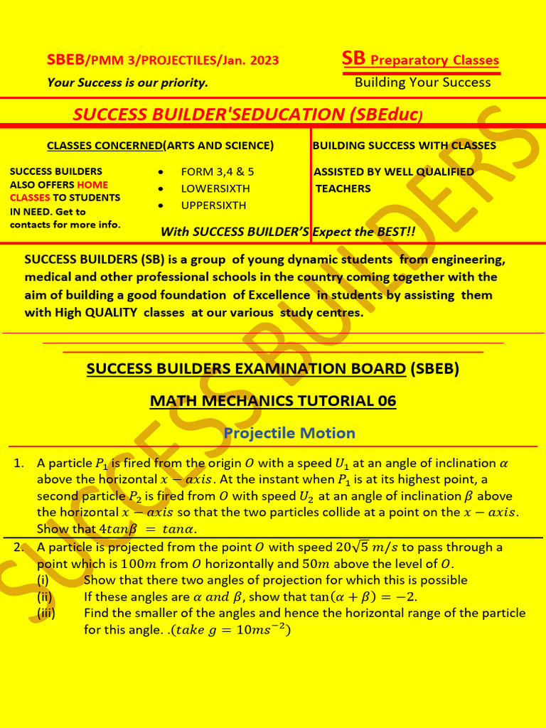 Projectile Motion Tutorial and Exercises | PDF | Mechanics | Physics