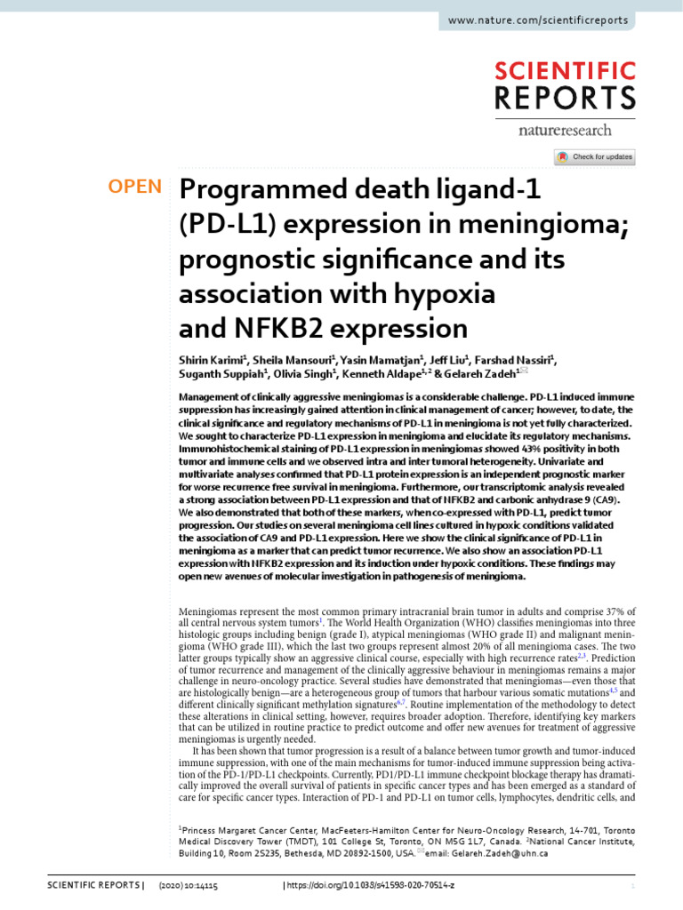 Programmed Death Ligand 1 (PD L1) Expression in Meningioma Prognostic ...