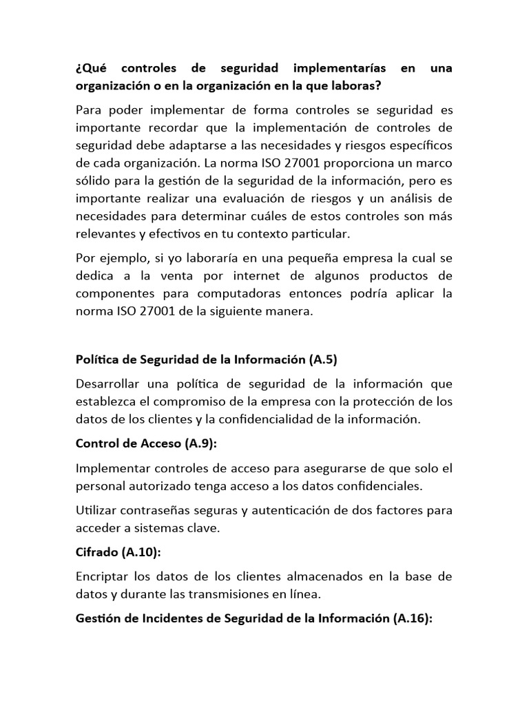 Controles de Seguridad ISO 27001 | PDF