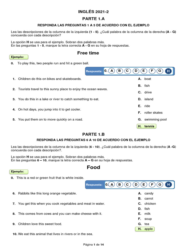 Ejercicios de inglés ICFES 2021 | PDF