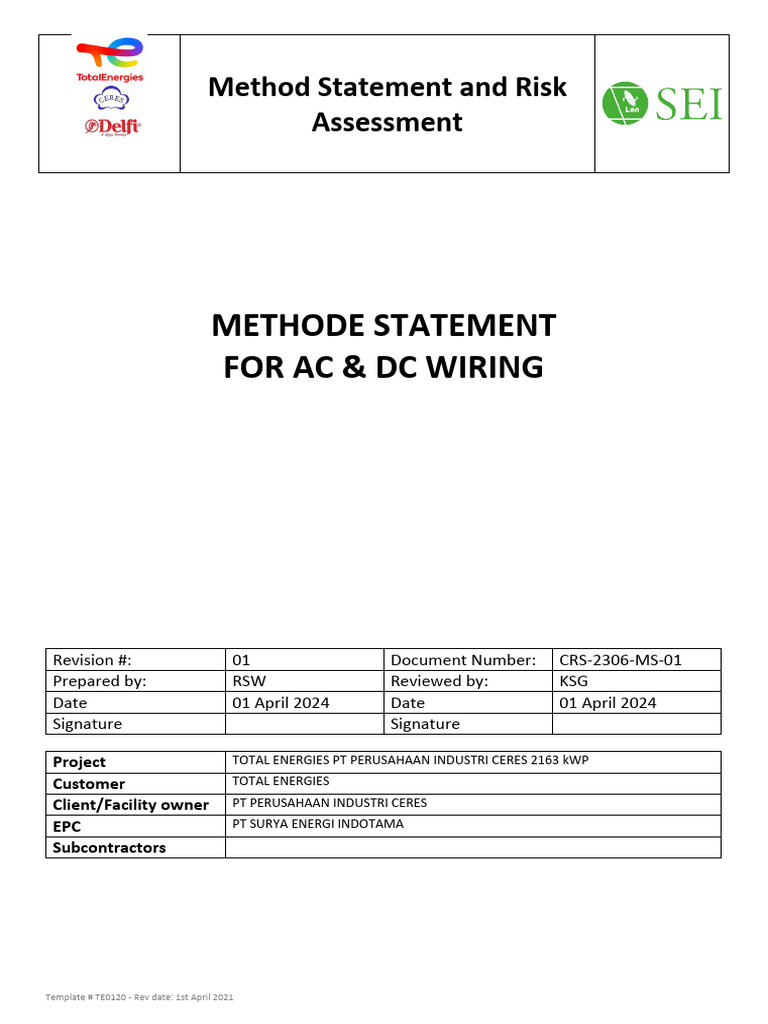 CRS-2306-MS-01 Method Statement For AC &DC Wiring | Download Free PDF ...