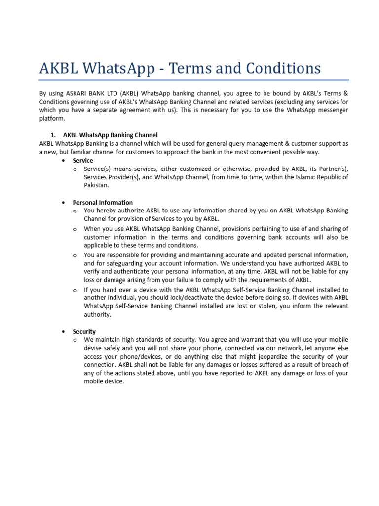 AKBL Terms and Conditions | PDF | Indemnity | Civil Law (Legal System)