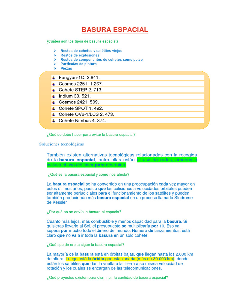 Tipos y soluciones a la basura espacial | PDF | Basura espacial | Residuos