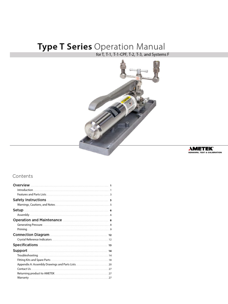 Hydraulic Pressure Comparator Pump Type T Manual Us | PDF | Valve | Pump