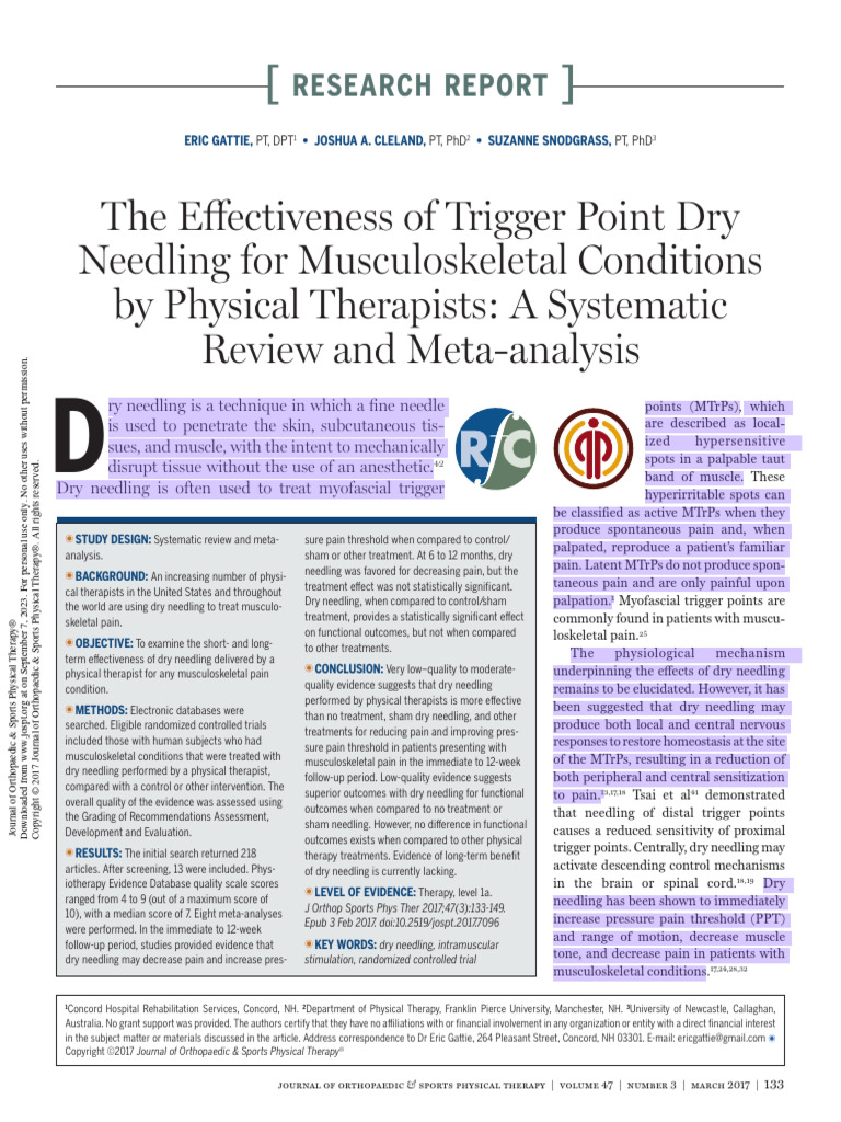 The effectiveness of trigger point dry needling for musculoskeletal