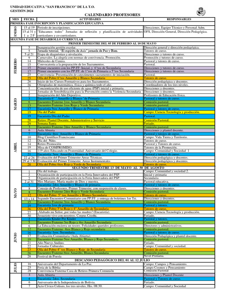 Calendario de Actividades 2024 | PDF | Educación Secundaria | Educación ...