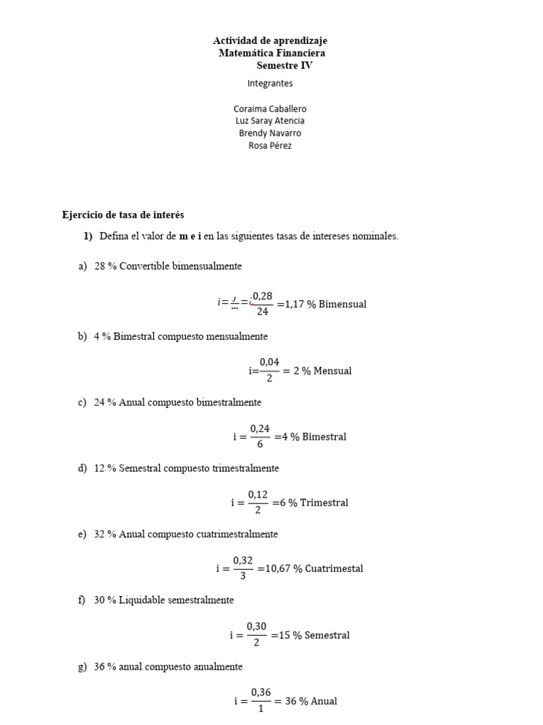 Ejercicios de Matemática Financiera y Tasas | PDF | Negocios económicos ...