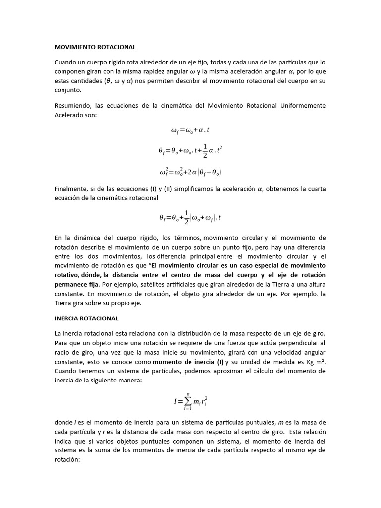 Cinemática y Dinámica del Movimiento Rotacional | PDF | Esfuerzo de ...