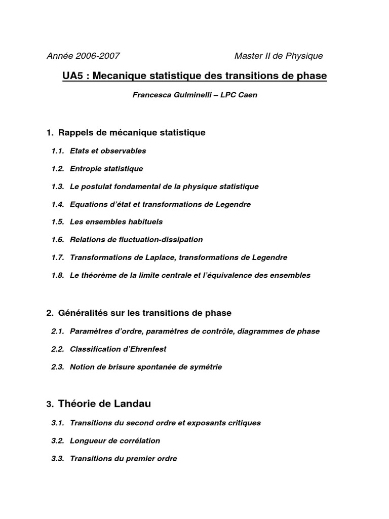 Mécanique Statistique et Transitions de Phase | PDF | Entropie ...