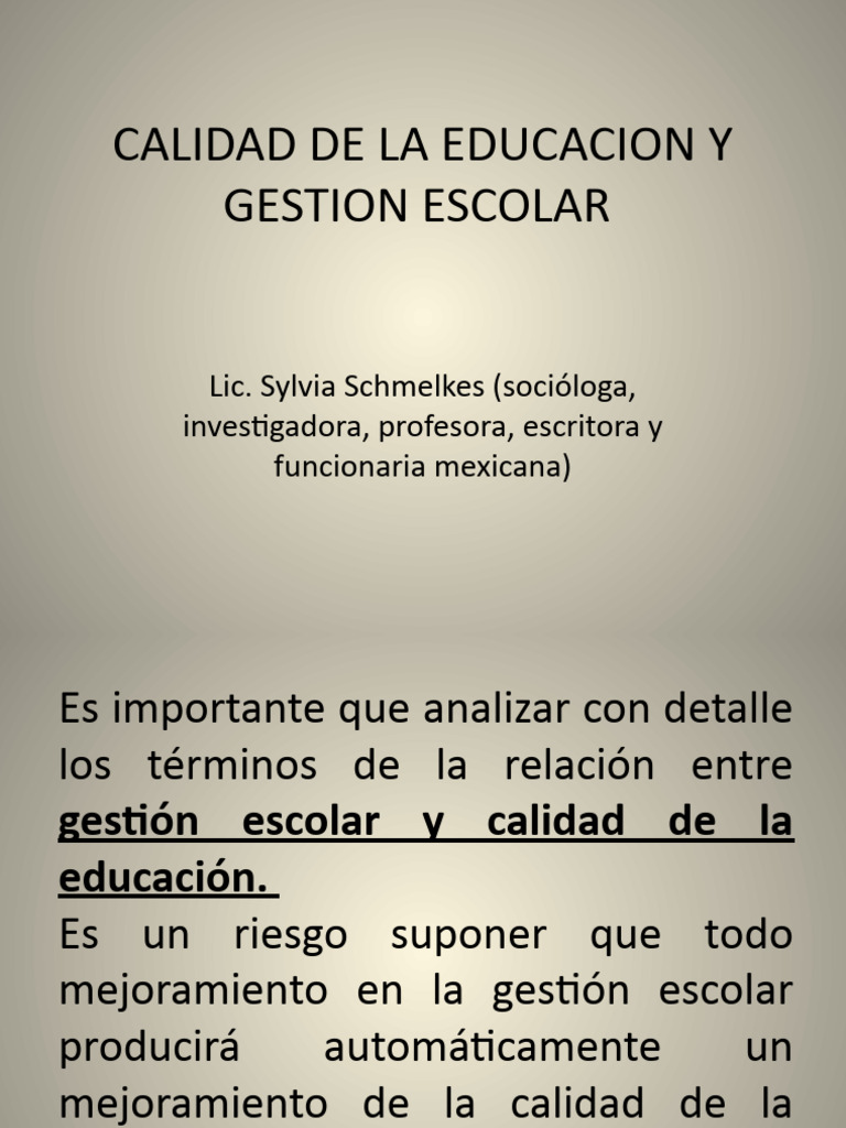 CALIDAD DE LA EDUCACION Y GESTION ESCOLAR | PDF | Aprendizaje ...