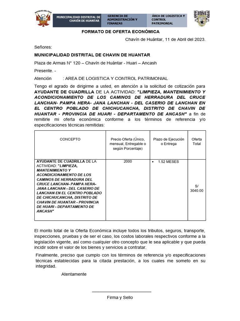 Formato de Oferta Economica | PDF | Economias