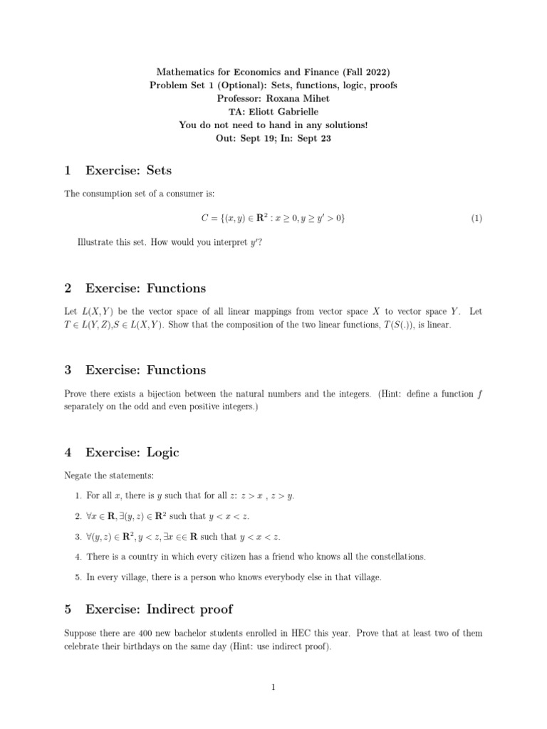 Economics and Finance Math Problem Sets | PDF | Eigenvalues And ...