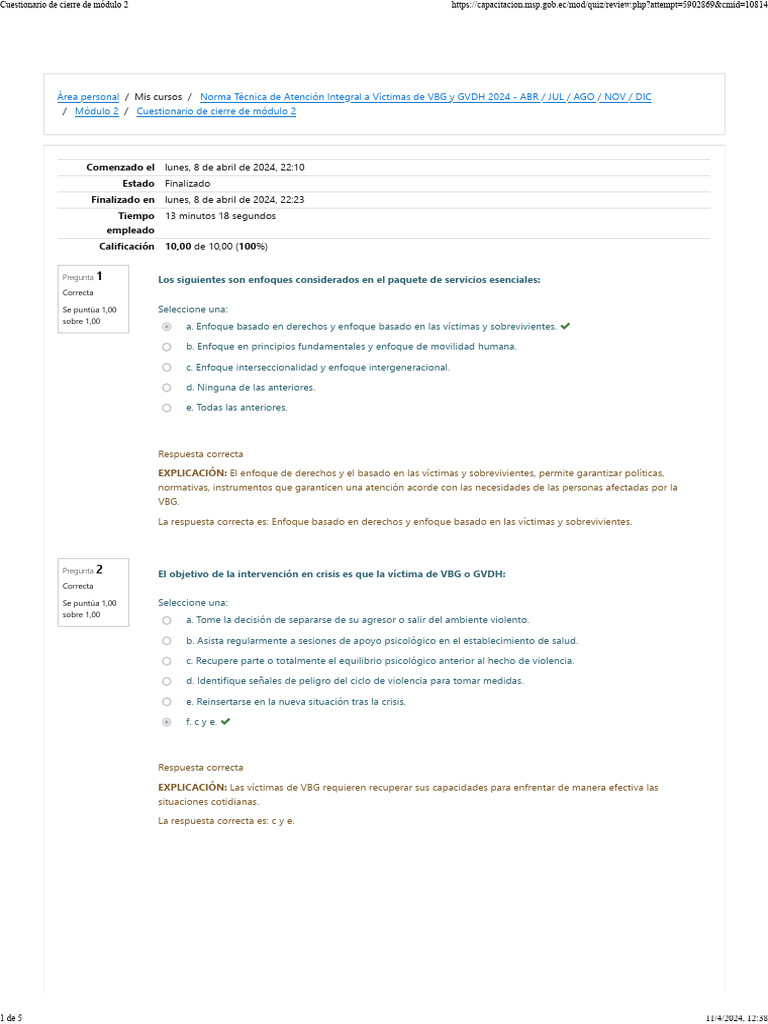 Cuestionario Módulo 2: Atención VBG y GVDH | PDF | Documento de ...