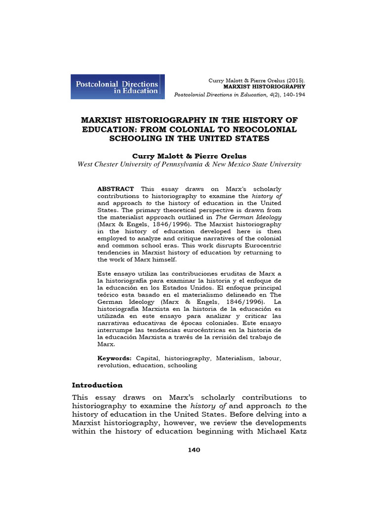 Marxist Historiography in The History of Education From Colonial To ...