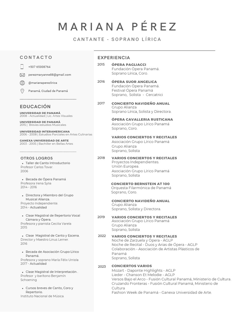 Currículum de Cantante | Descargar gratis PDF | Ópera | La Traviata
