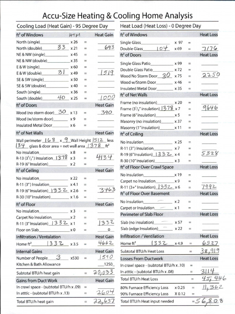 Accu Size Heating Cooling Home Analysis Example Sol PDF