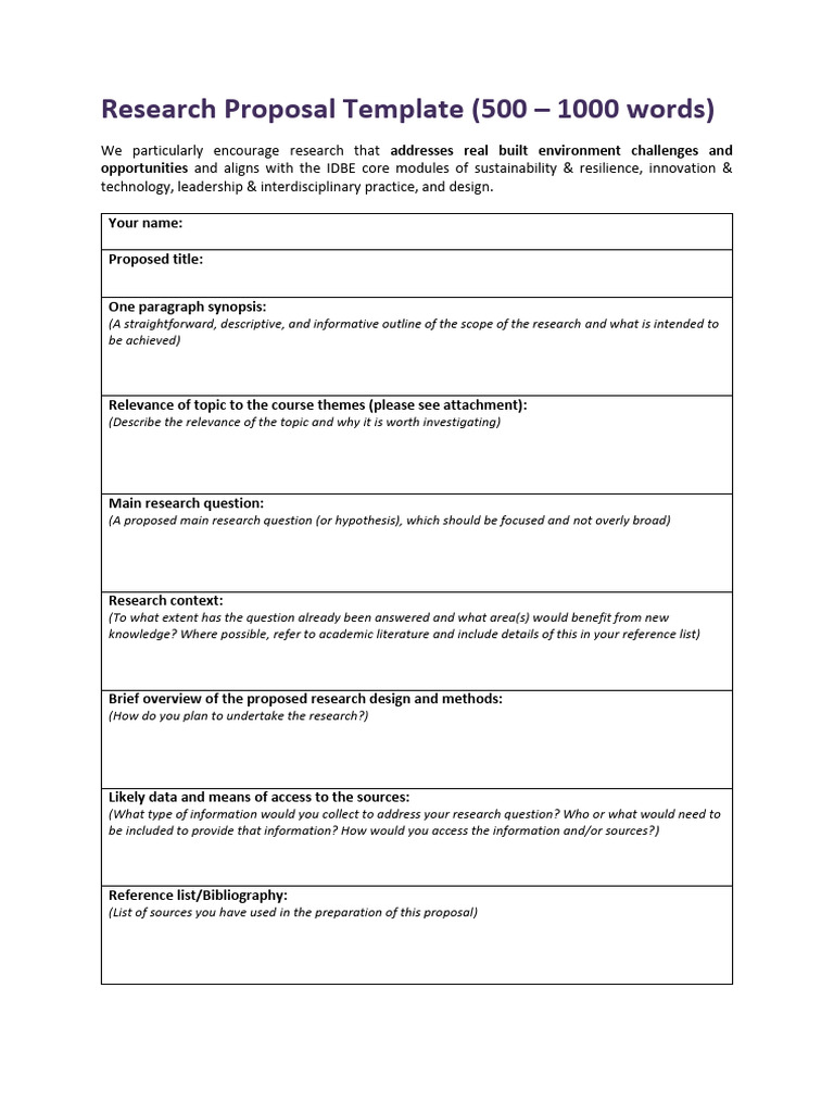 IDBE Research Proposal Guidelines | PDF | Innovation | Sustainability