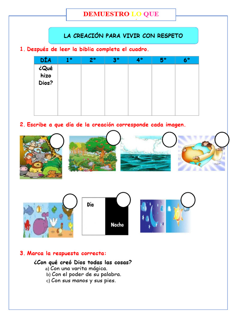 Actividades sobre la Creación de Dios | PDF