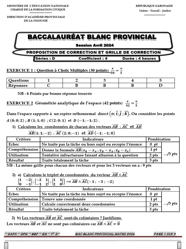 Correction Bac Blanc Maths 2024 | PDF | Mathématiques | Objets ...