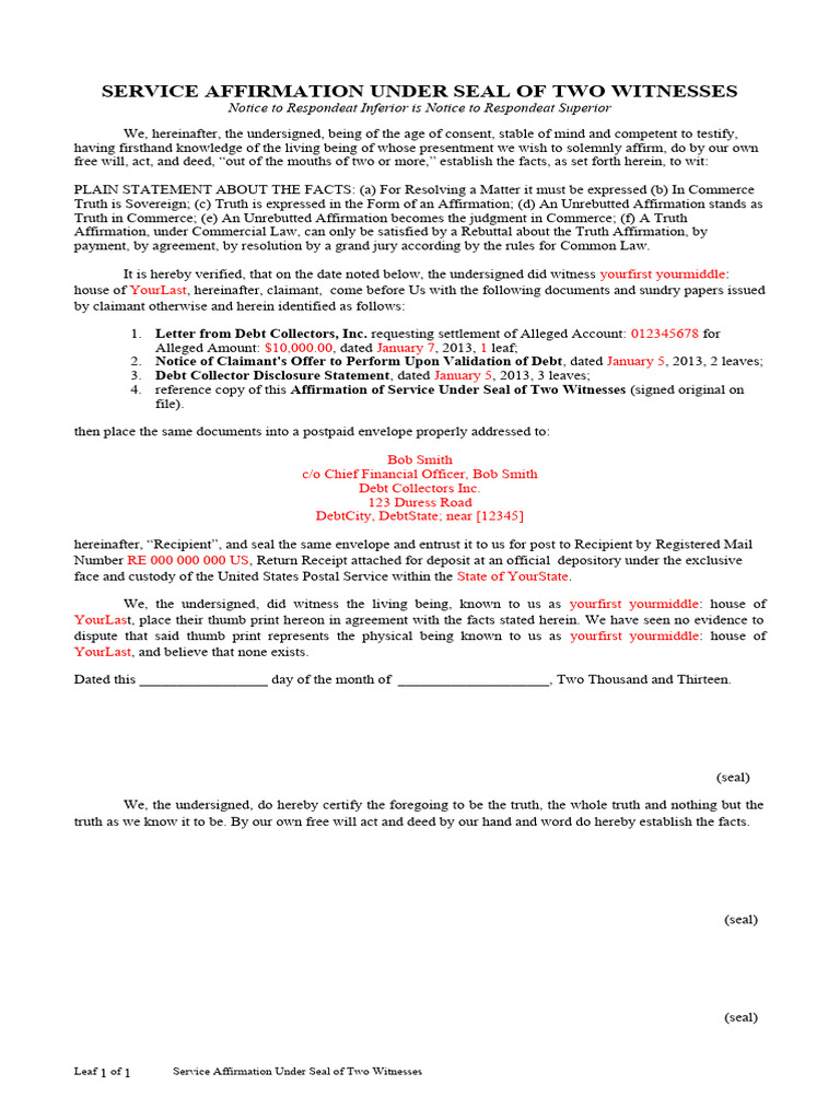 4 Service Affirmation | PDF | Witness | Common Law