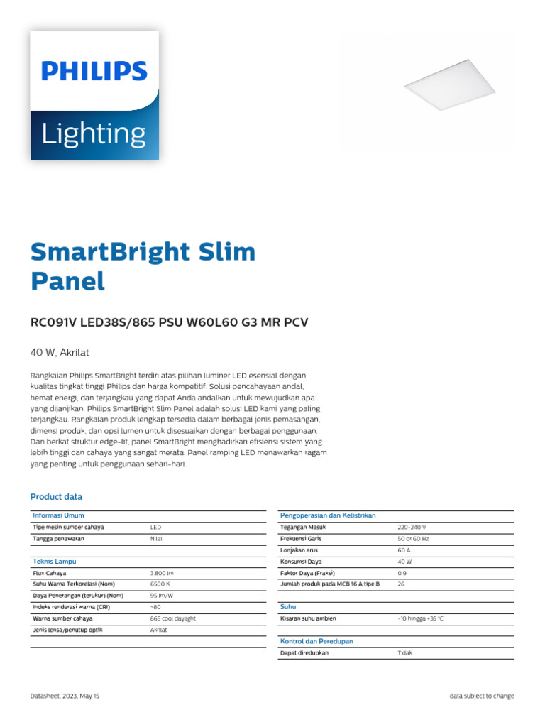 Philips SmartBright Slim Panel 40W | PDF