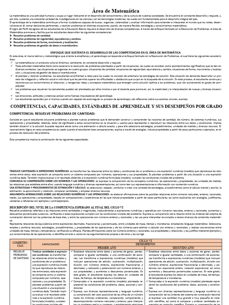 AREA DE MATEMATICA COMPETENCIAS Y CAPACIDADES | PDF | Números | Ecuaciones