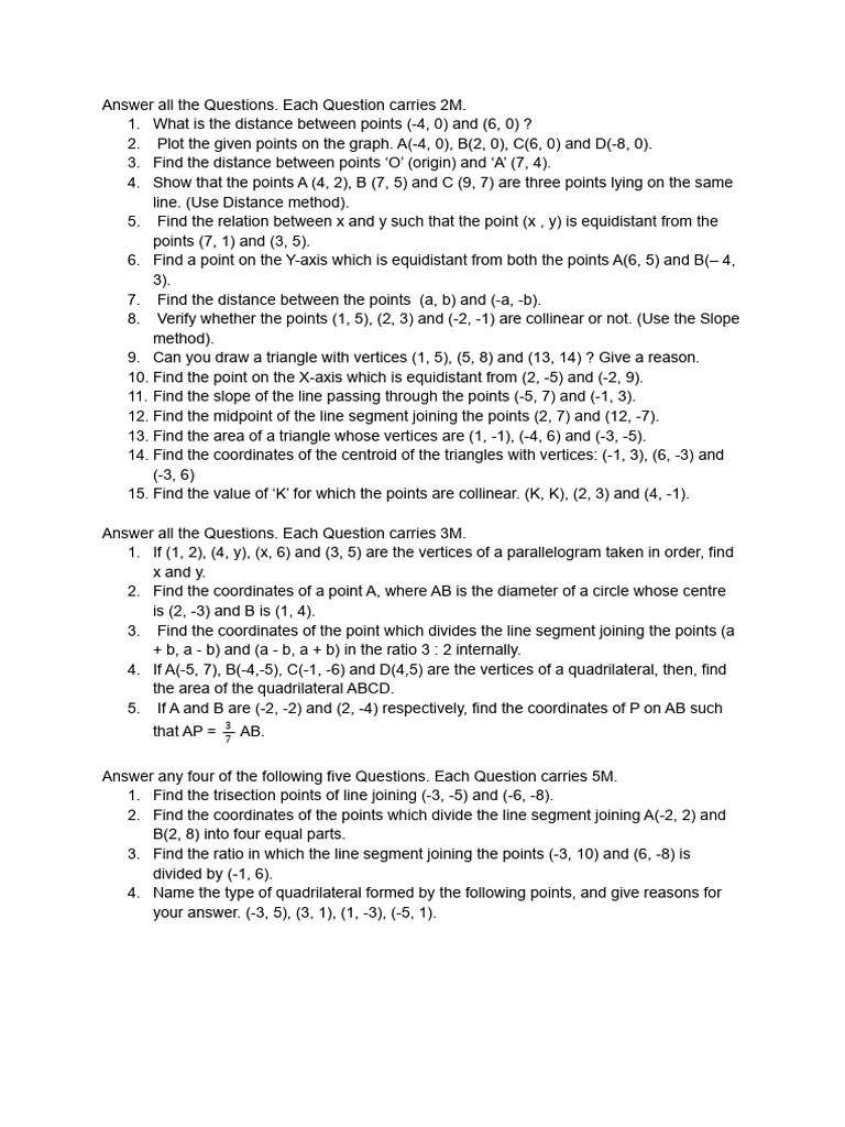 Ts board coordinate geometry test class 10 pdf line geometry