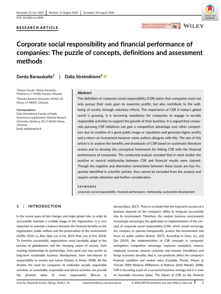 Corporate Social Responsibility and Financial Performance of Companies ...
