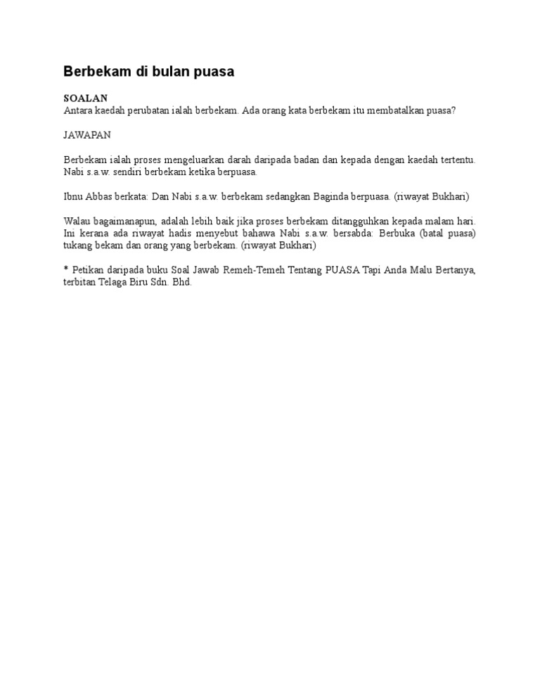Berbekam Di Bulan Puasa Pdf