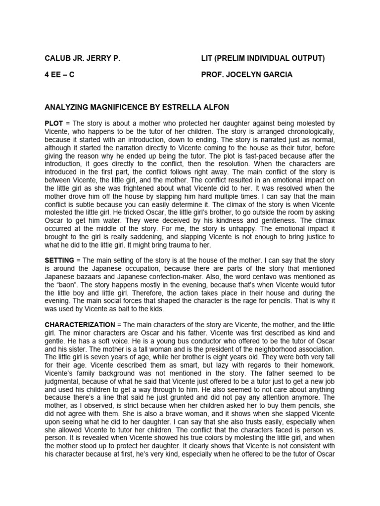 Analyzing Magnificence by Estrella Alfon PDF Narration