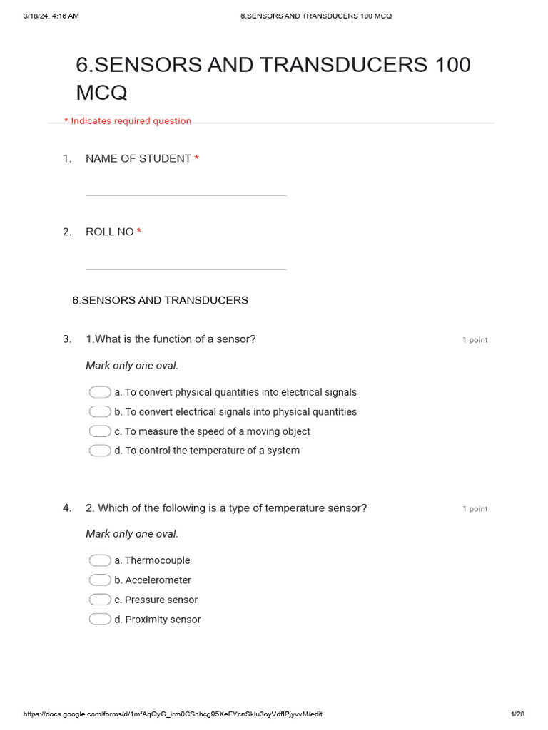 100 MCQs on Sensors and Transducers | PDF | Sensor | Accuracy And Precision