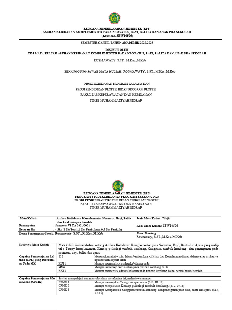 RPS Asuhan Kebidanan Komplementer | PDF