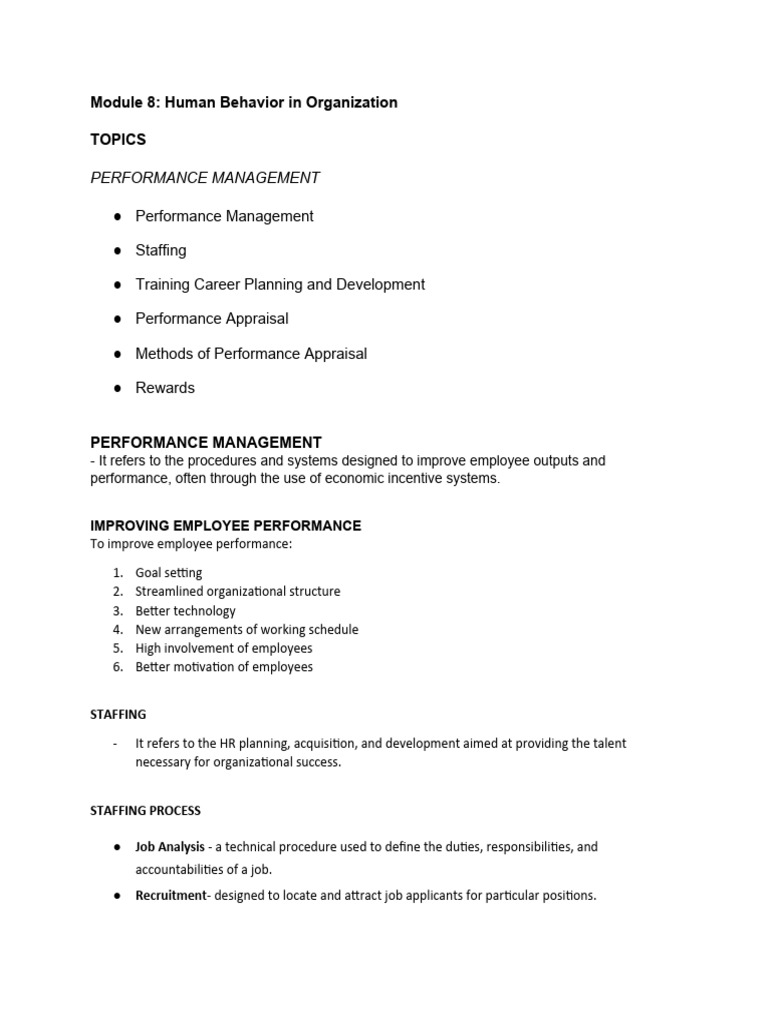 Human Behavior in Organizations: Performance Management | PDF ...