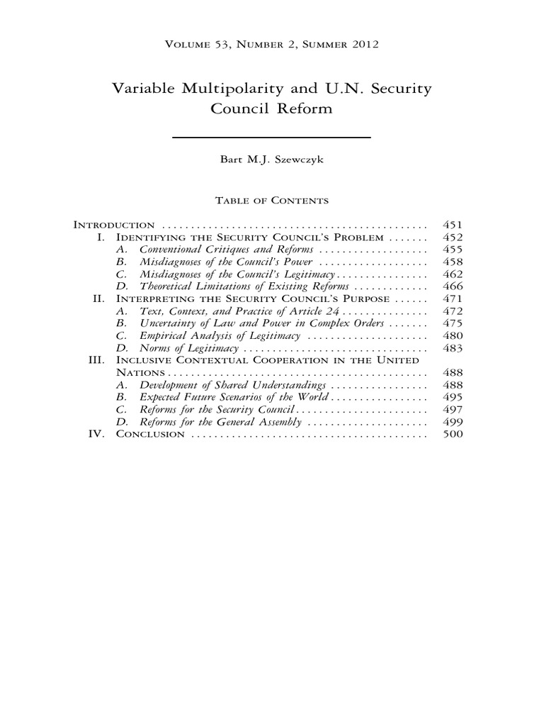 Variable Multipolarity and U.N. Security | PDF | United Nations ...