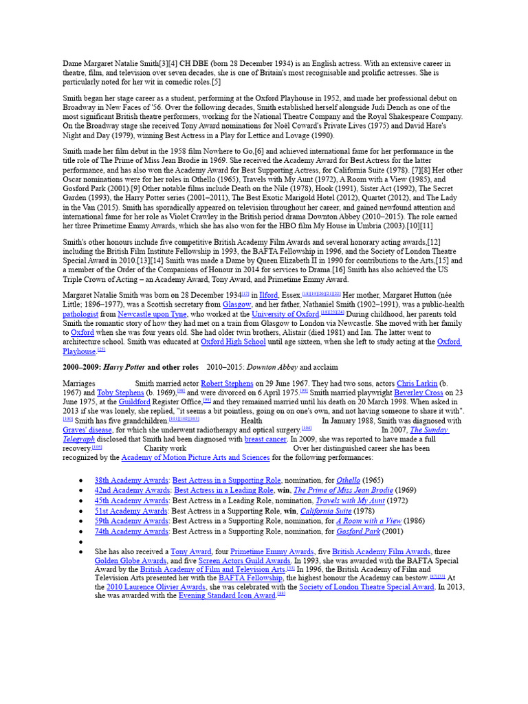 Dame Margaret Natalie Smith | PDF