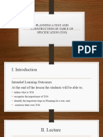 Planning A Test and Construction of Table of