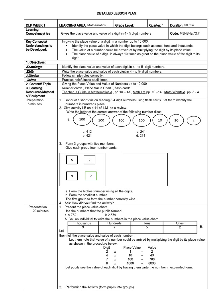 Grade 3 Math: Place Value Lesson Plan | PDF | Numbers | Learning