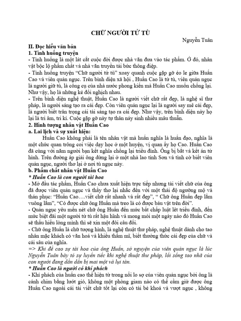 Chữ Người Tử Tù: II. Đọc hiểu văn bản 1. Tình huống truyện | PDF