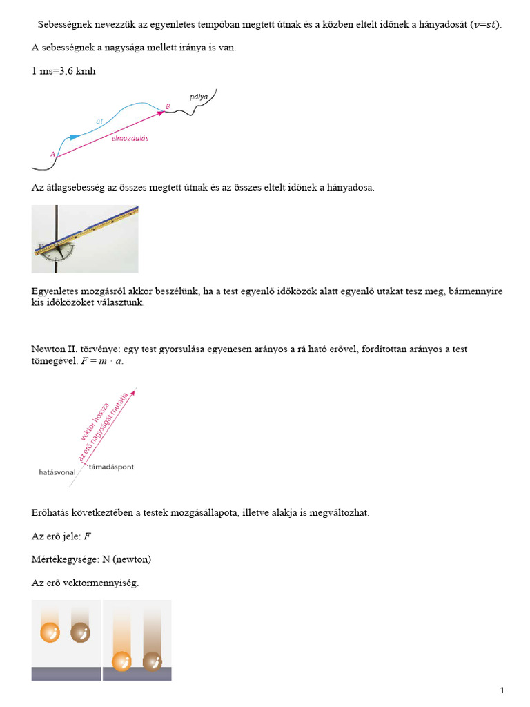 Fizika 7 Összefoglalás Mozgás | PDF