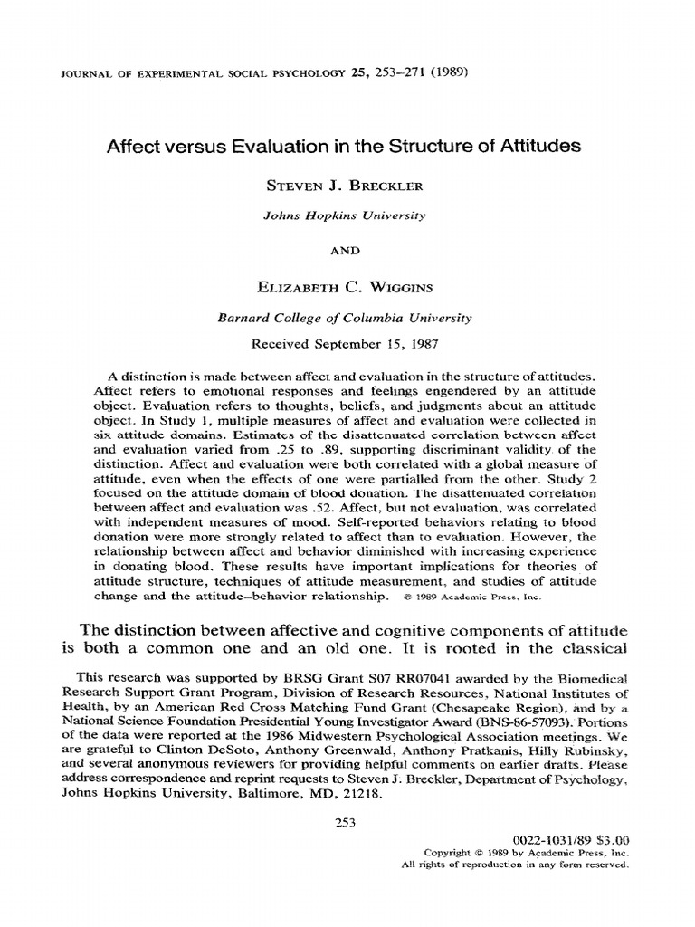 Affect Versus Evaluation in The Structure of Attitudes | PDF | Attitude ...