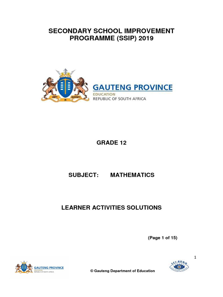 Grade 12 Mathematics Solutions SSIP 2019 | PDF | Logarithm ...