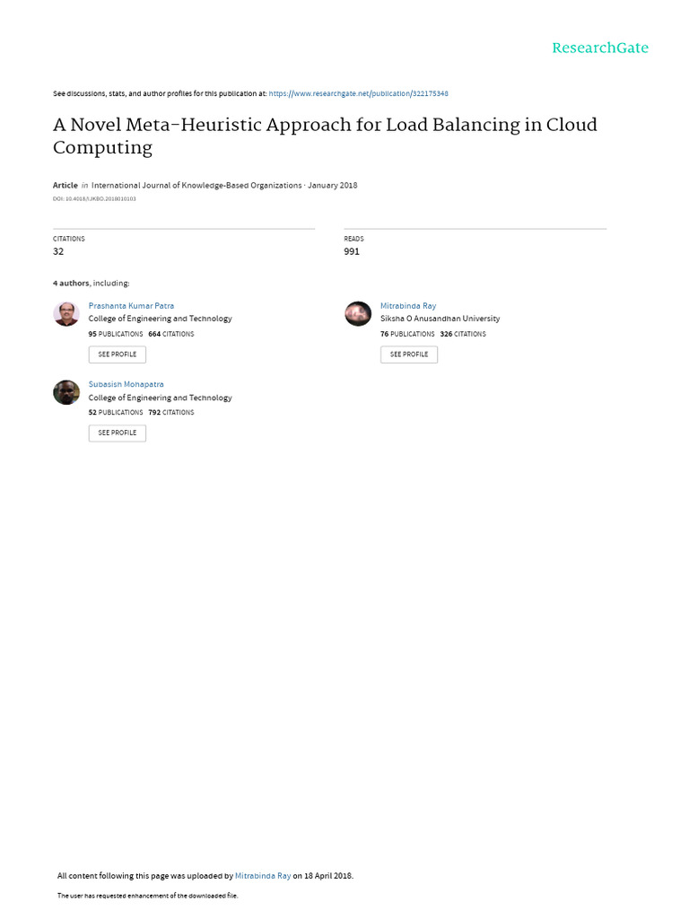 A Novel Meta-Heuristic Approach For Load Balancing | PDF | Load ...