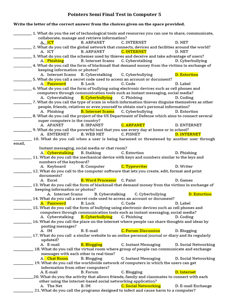 Computer Test: ICT and Software Concepts | PDF | Internet | Malware