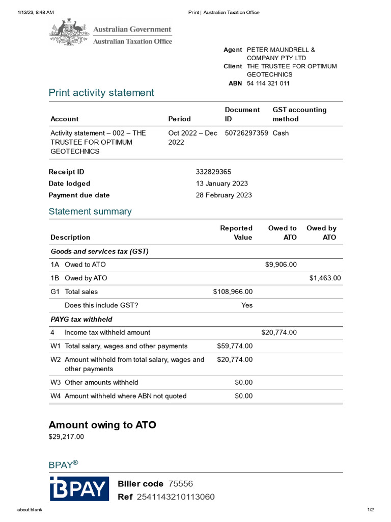 October To December 2022 Activity Statement | PDF | Personal Finance ...