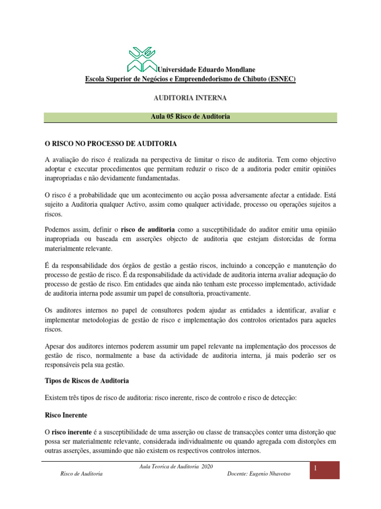 Tipos de Risco em Auditoria Interna | PDF | Avaliação de risco ...