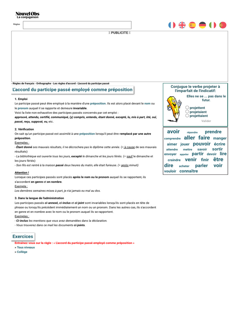L'Accord Du Participe Passé Employé Comme Préposition - La Conjugaison ...