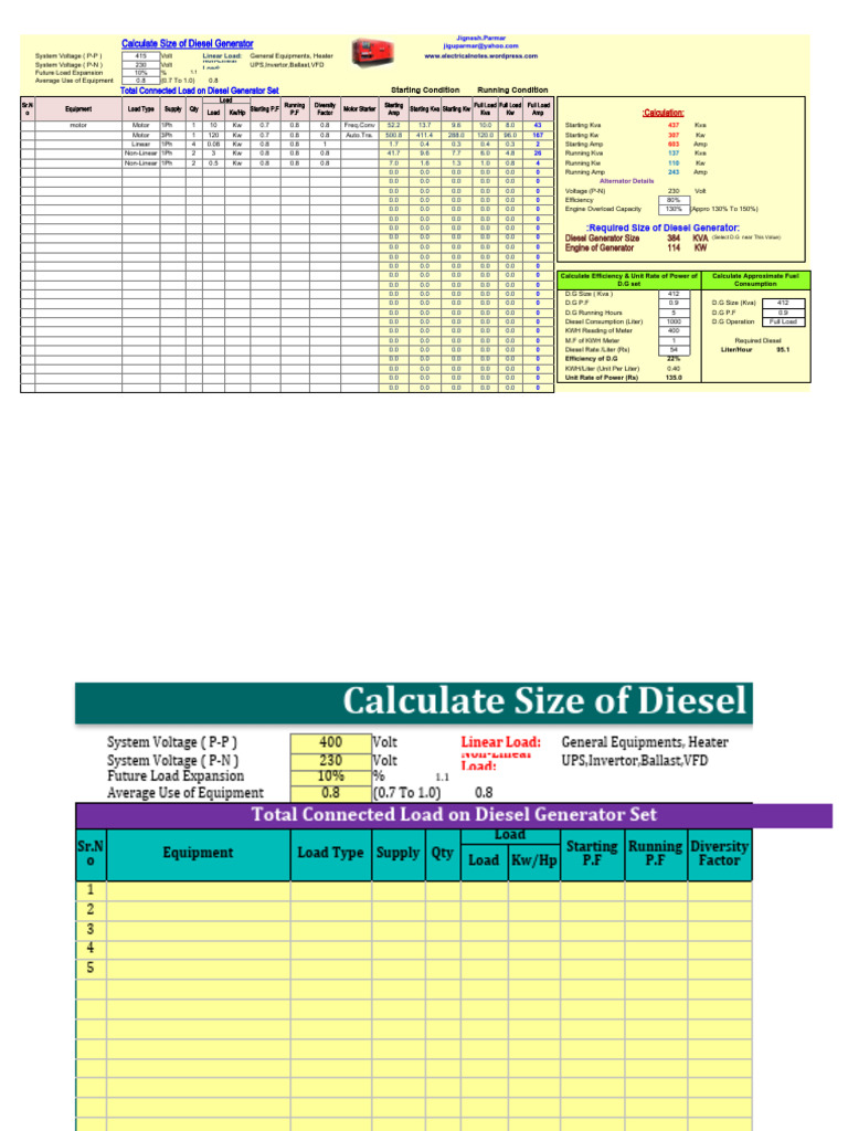 D.G Size Calculation PDF Metrology Electricity