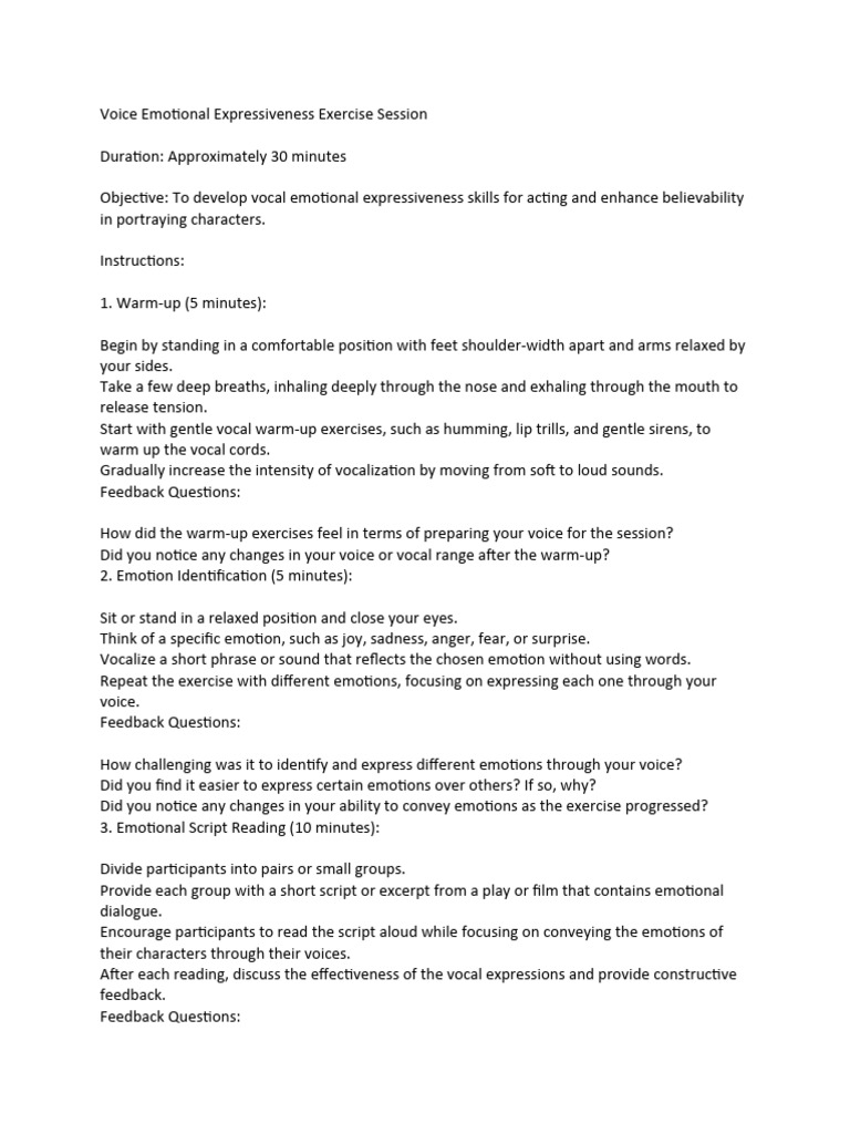 Voice Expressiveness Exercise Session | PDF | Human Voice | Emotions
