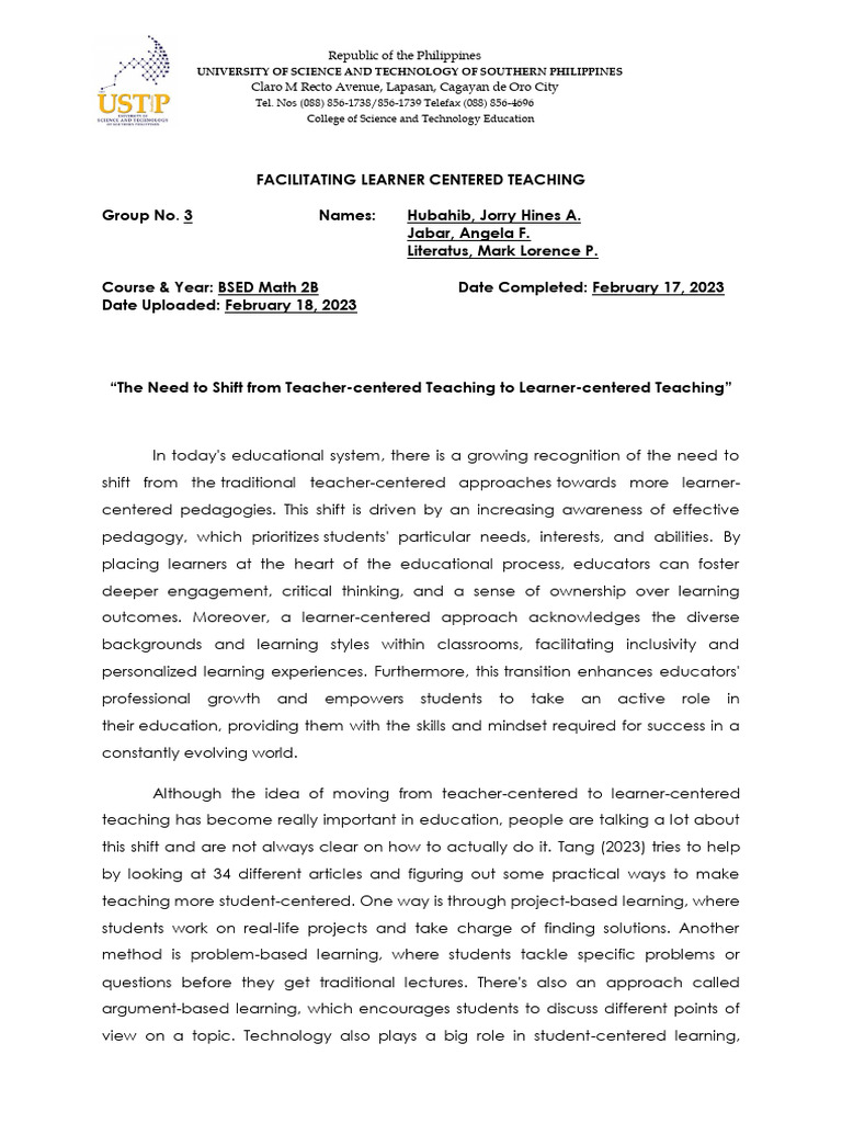 Shift to Learner-Centered Teaching | PDF | Pedagogy | Learning