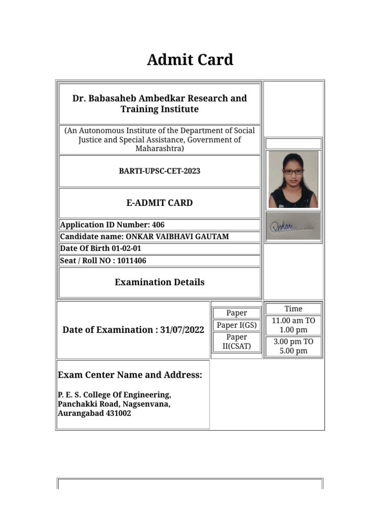 Admit Card | PDF